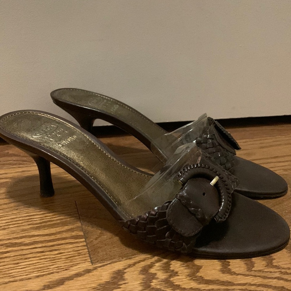 Circa Joan & David brown slip on heels brown woven leather